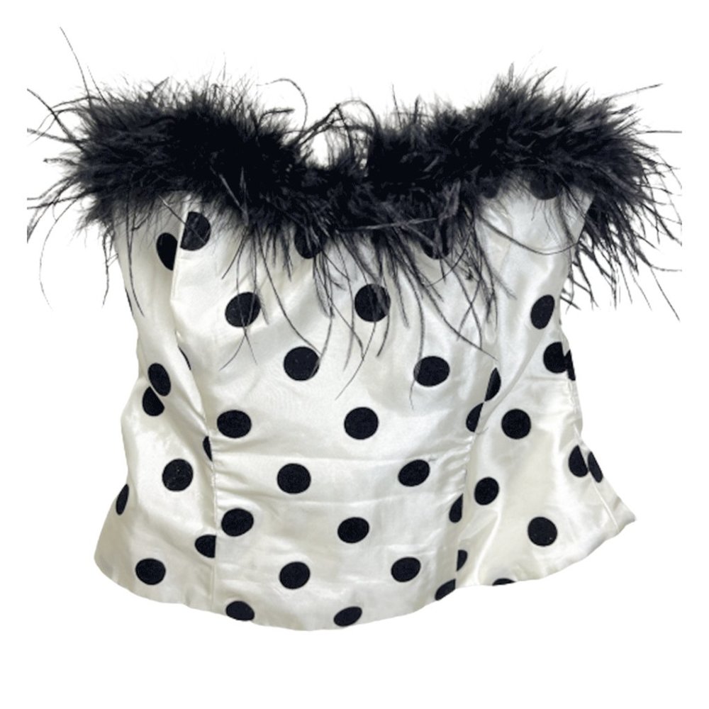LPA Adia White and Black Polka Dot Strapless Top | Size Small